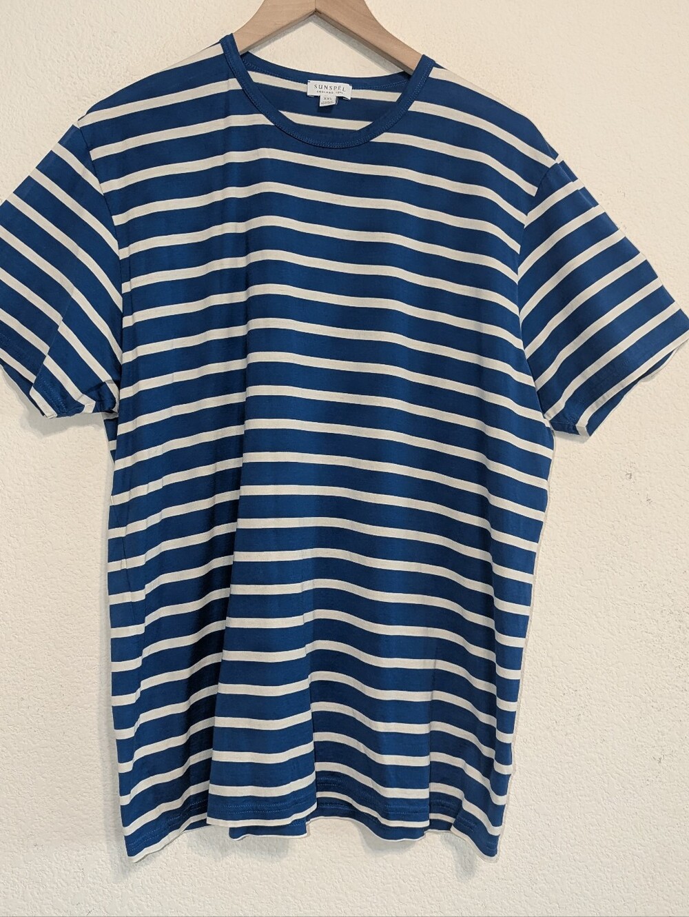 Sunspel Blue and White Striped Short Sleeve Crew Tee US XXL 2XL Nautical